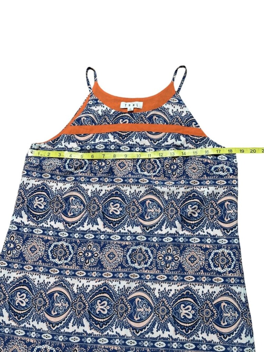THML Women Medium Boho Paisley Tank Dress Blue Orange Sleeveless Swing Tunic - Picture 5 of 6